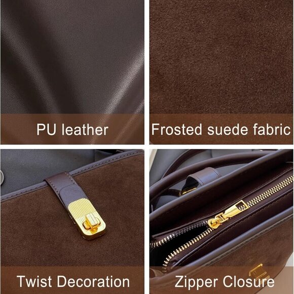 Suede Buckle Bag for Women Vintage Small Crossbody Shoulder Purse - Picture 5 of 7